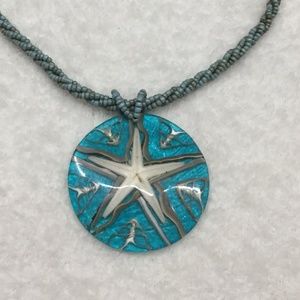 HANDCRAFTED STARFISH AQUA BEADED NECKLACE